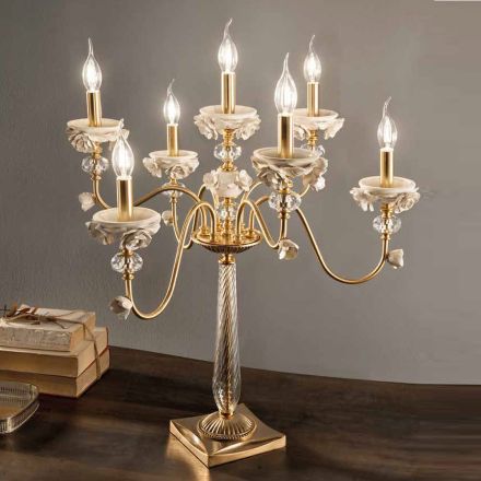 Flambeaux 7 Lights Klassisk Lampe i Porcelæn og Blæst Glas - Eteria Viadurini