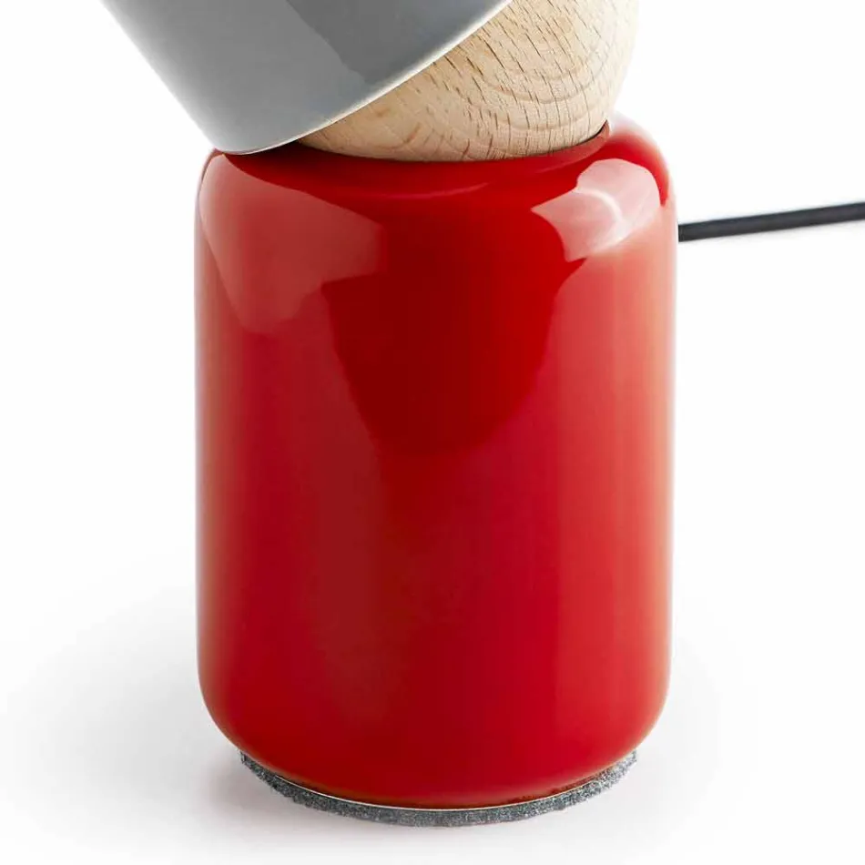 Moderne bordlampe lavet af keramik og bøg træ lavet i Italien Asien Viadurini