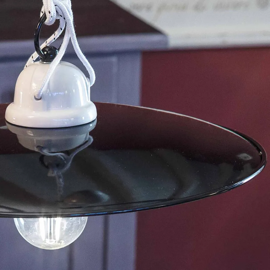 Nedhængt ups og downs lampe i hvid keramik og sort metal - power Viadurini