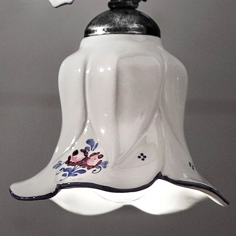 Pendellampe i metal og hånddekoreret keramik med rose - Pisa Viadurini