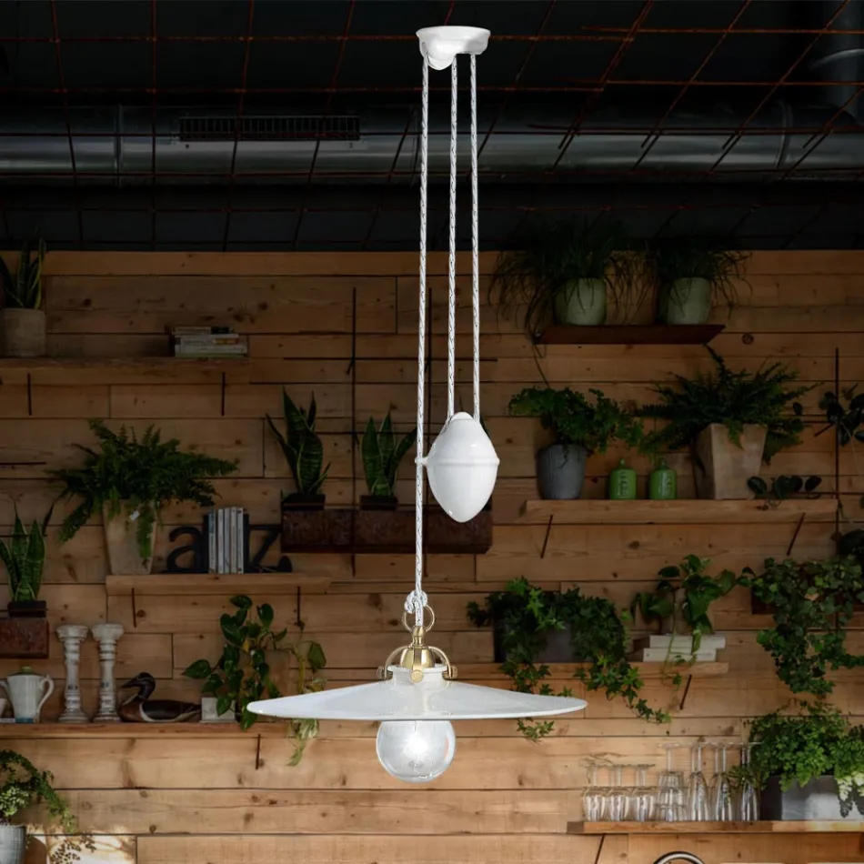 Ups og Down Pendellampe i jern og blank keramik 2 størrelser - Asti Viadurini