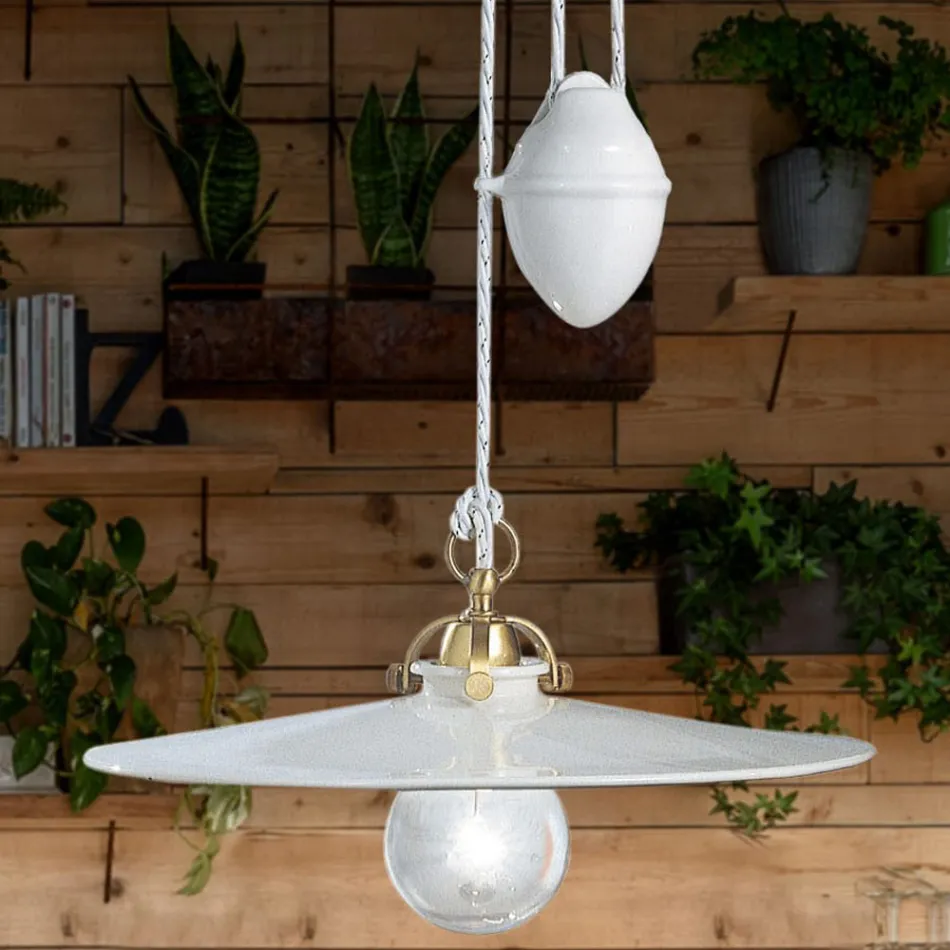 Ups og Down Pendellampe i jern og blank keramik 2 størrelser - Asti Viadurini