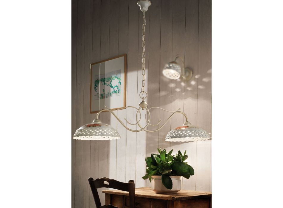 Hængelampe 2 lys Keramisk håndlavet perforeret og dekoreret - Verona Viadurini