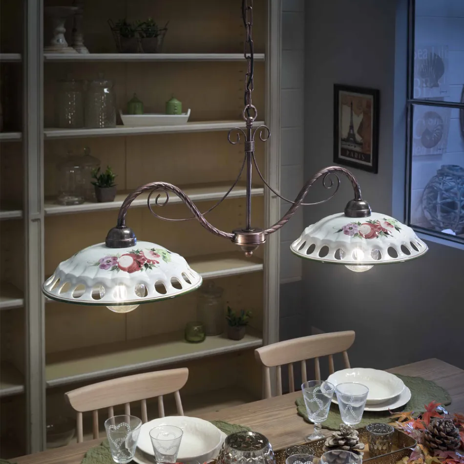 Hængelampe 2 lys i håndlavet keramik med Passanastri - Napoli Viadurini