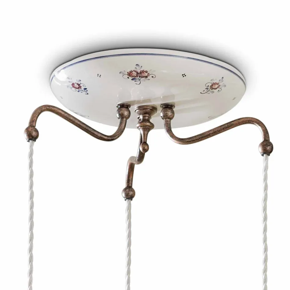 Pendellampe 3 lys i jern og vintage håndmalet keramik - Chieti Viadurini