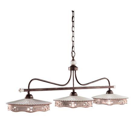 Hængelampe 3 lys vintage keramik og håndlavet jern - Alessandria Viadurini