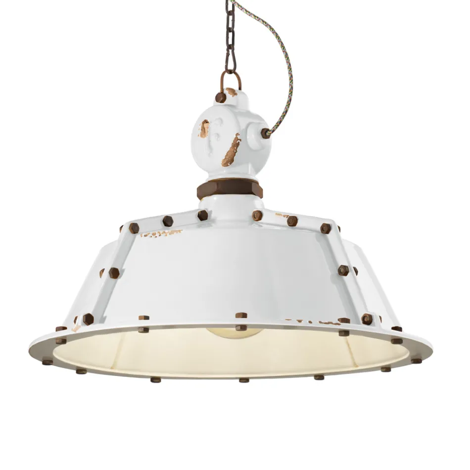 Industrial Artisan Hængelampe i Jern og Keramik - Industriel Viadurini