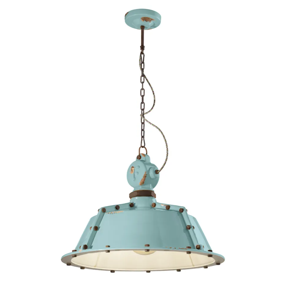 Industrial Artisan Hængelampe i Jern og Keramik - Industriel Viadurini