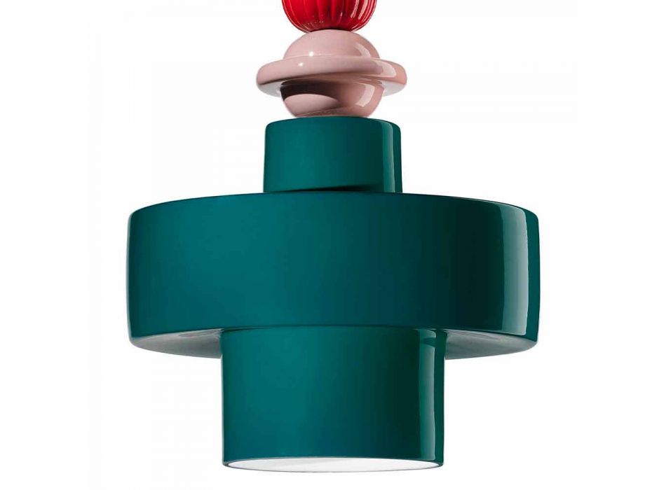 Gul eller grøn retro keramisk hængelampe fremstillet i Italien - Ferroluce Lariat Viadurini