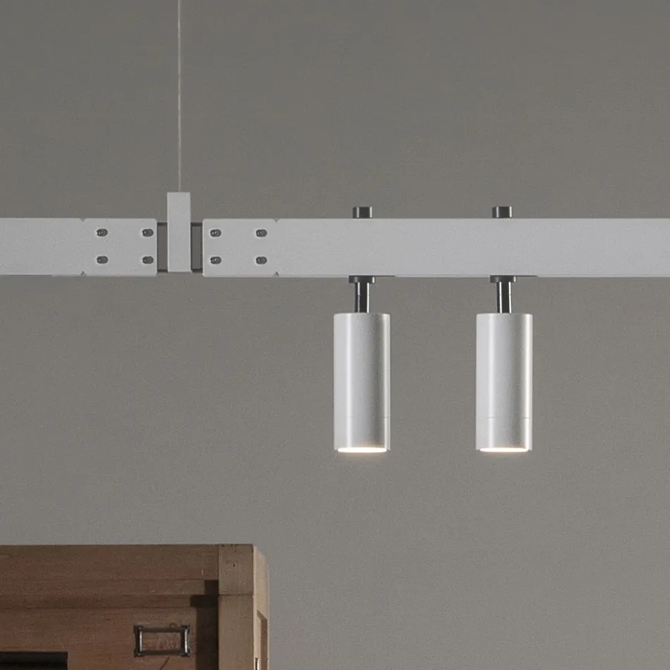 Ophængt lampe Design Hvid aluminium med glaskugler og spotlights - Exodus Viadurini