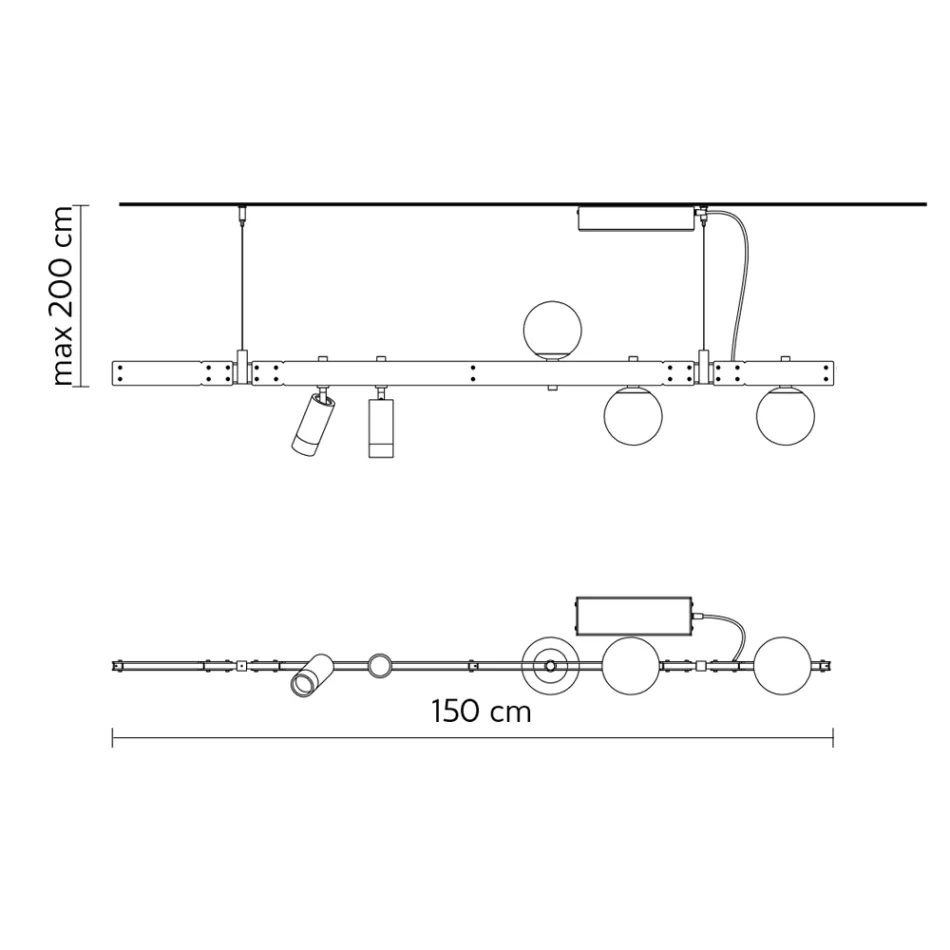 Ophængt lampe Design Hvid aluminium med glaskugler og spotlights - Exodus Viadurini