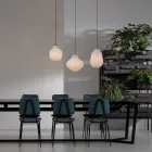 Ophængt Lampe Design Forlænget i Hvidt Filigran Glas - Campingvogn Viadurini