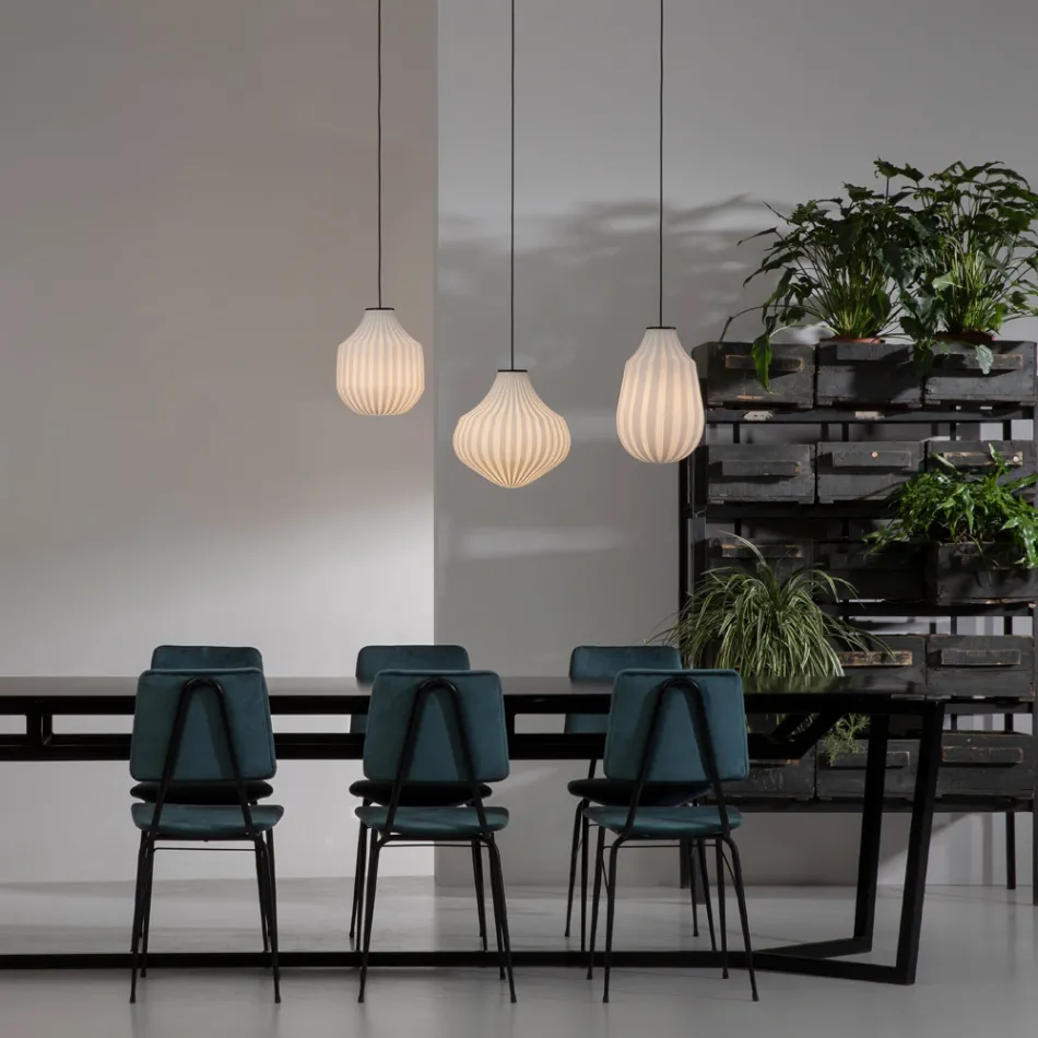 Rund Design Hængelampe i Hvidt Filigran Glas - Campingvogn Viadurini