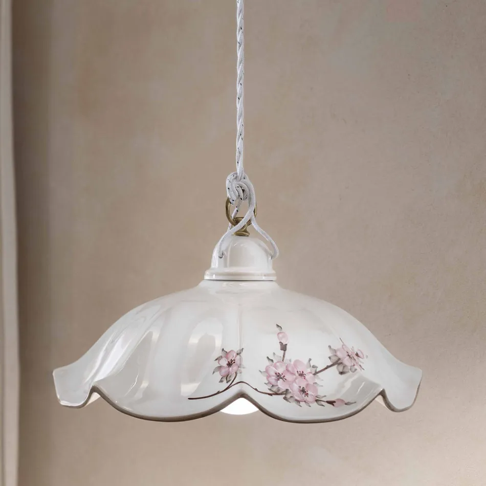 Pendellampe i jern og hånddekoreret bølget keramik - Belluno Viadurini