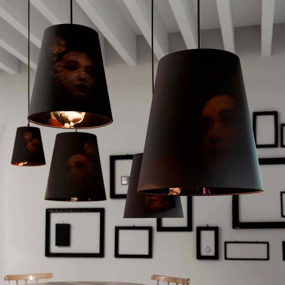 Hængende lampe i antracit hør med internt design Print 2 størrelser - Bramosia Viadurini