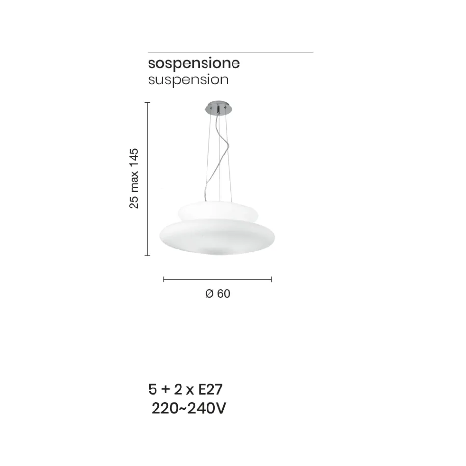 Pendellampe i blæst hvidt glas og forkromet metal - Illumina Viadurini