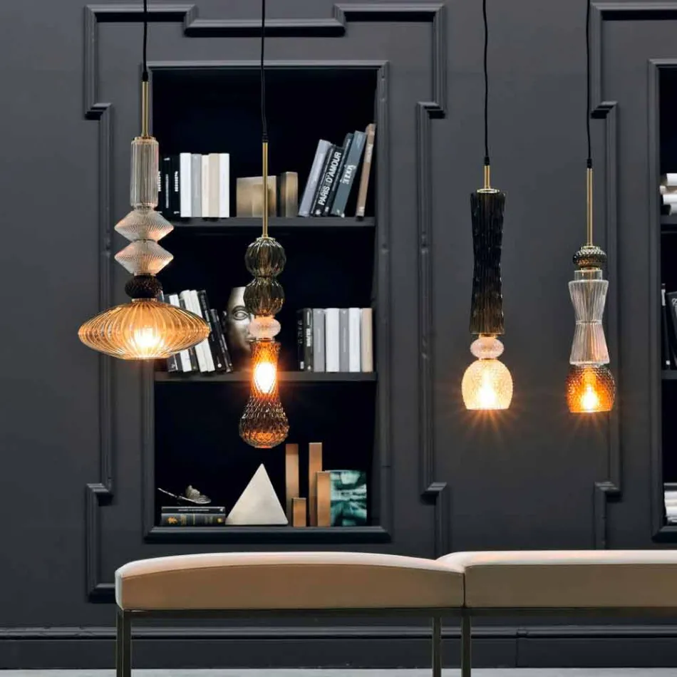 Hængende lampe i Murano-glas og stof fremstillet i Italien - Missi Viadurini