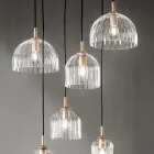 Pendellampe i blæst stribet glas og malet metal - Giuliano Viadurini