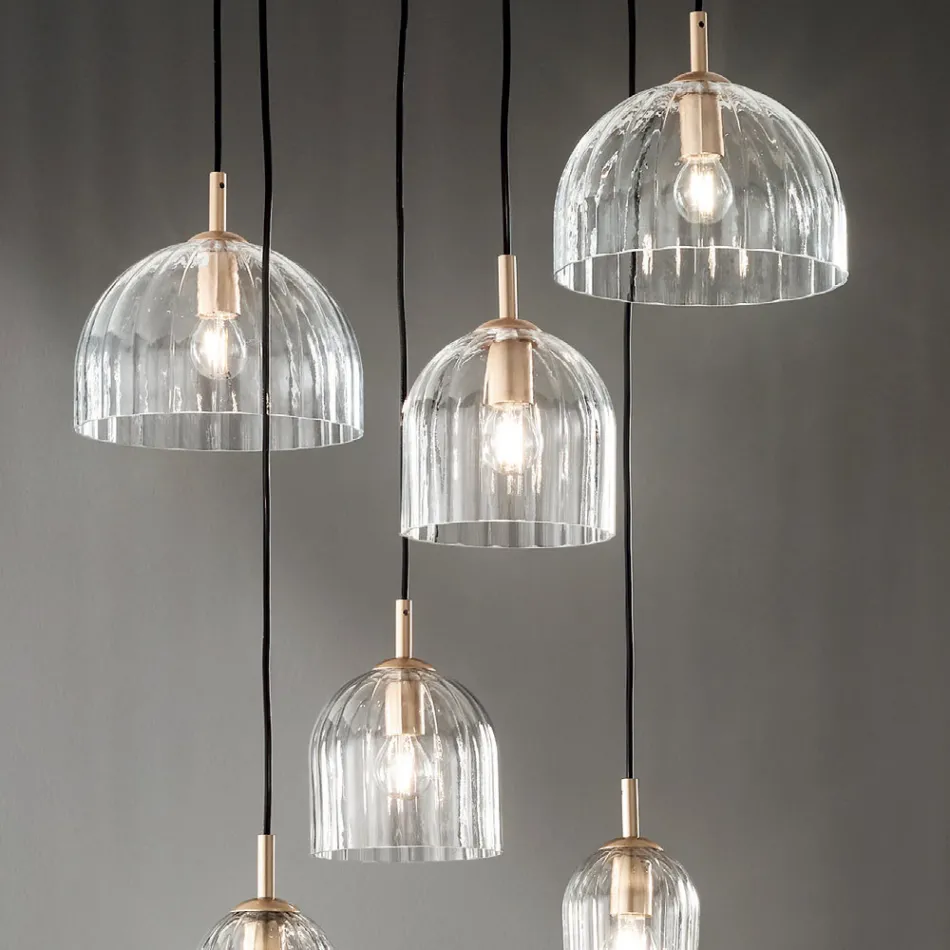 Pendellampe i blæst stribet glas og malet metal - Giuliano Viadurini