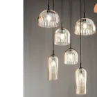 Pendellampe i blæst stribet glas og malet metal - Giuliano Viadurini