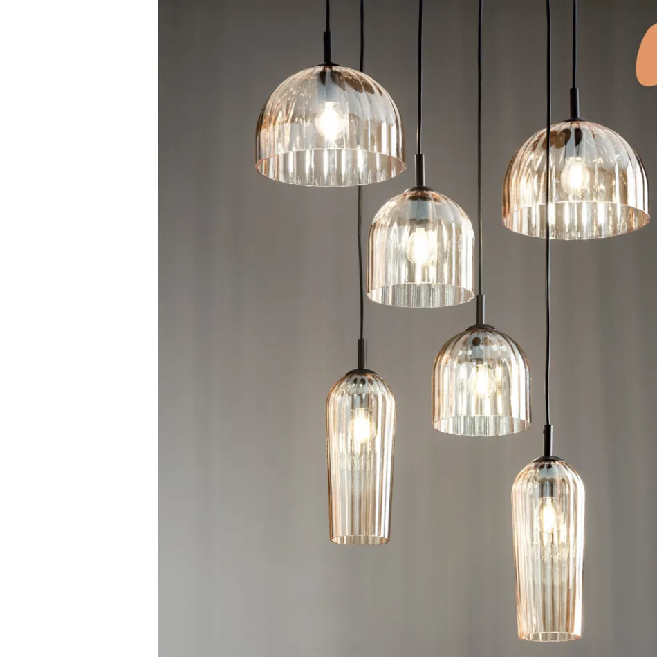 Pendellampe i blæst stribet glas og malet metal - Giuliano Viadurini