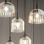 Pendellampe i blæst stribet glas og malet metal - Giuliano Viadurini