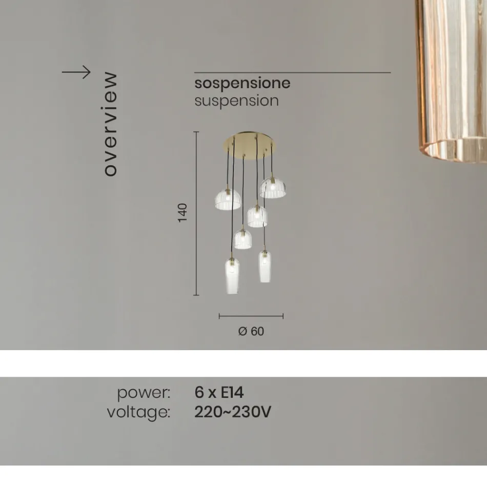 Pendellampe i blæst stribet glas og malet metal - Giuliano Viadurini