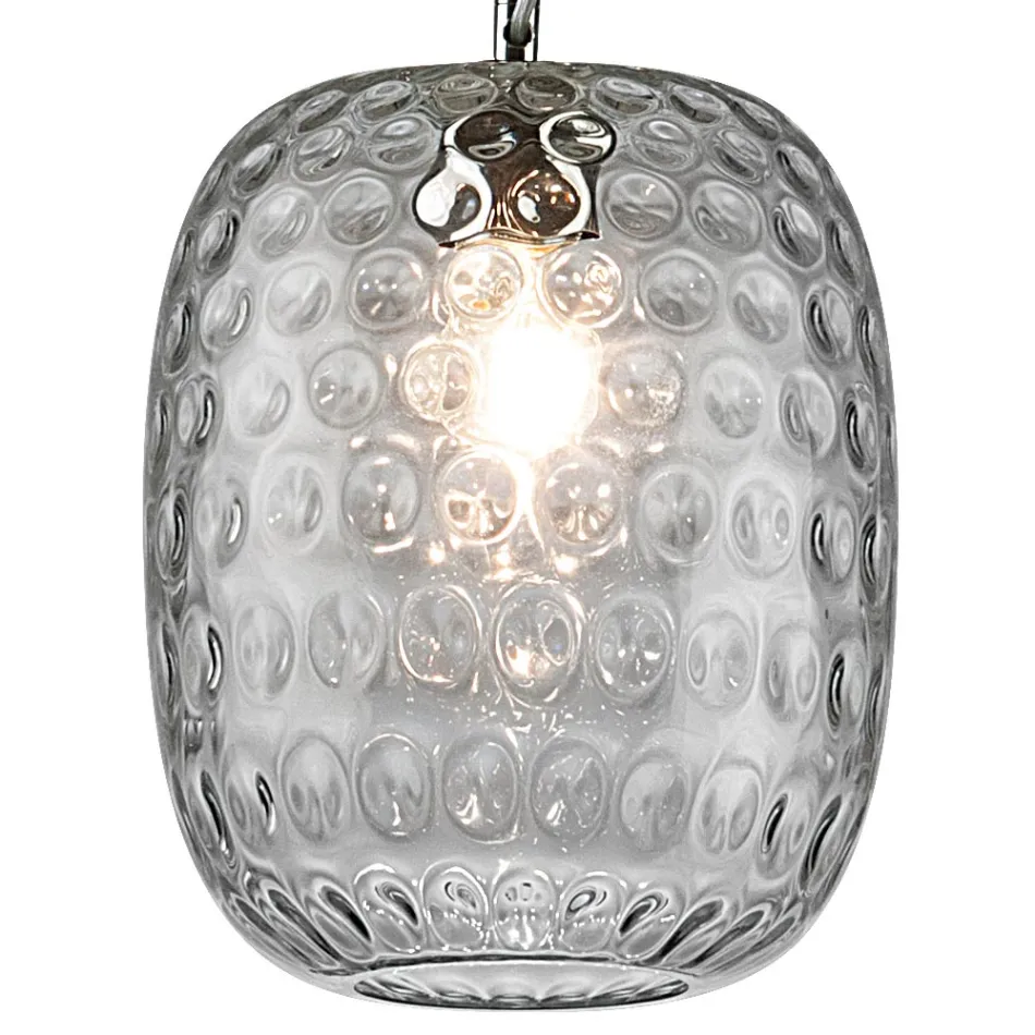 Pendellampe i venetiansk glas og forkromet metal, fremstillet i Italien - Calima Viadurini