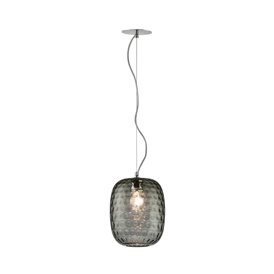 Pendellampe i venetiansk glas og forkromet metal, fremstillet i Italien - Calima Viadurini