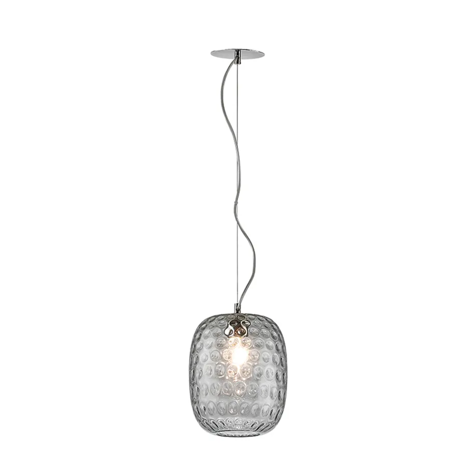 Pendellampe i venetiansk glas og forkromet metal, fremstillet i Italien - Calima Viadurini