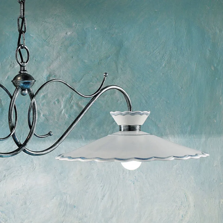 Lineær suspenderet lampe 2 lys Keramisk håndlavet broderieffekt - Ravenna Viadurini