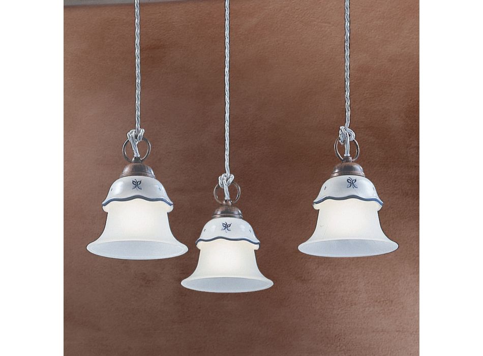 Rund hængelampe i jern, glas, håndmalet keramik - Ferrara Viadurini