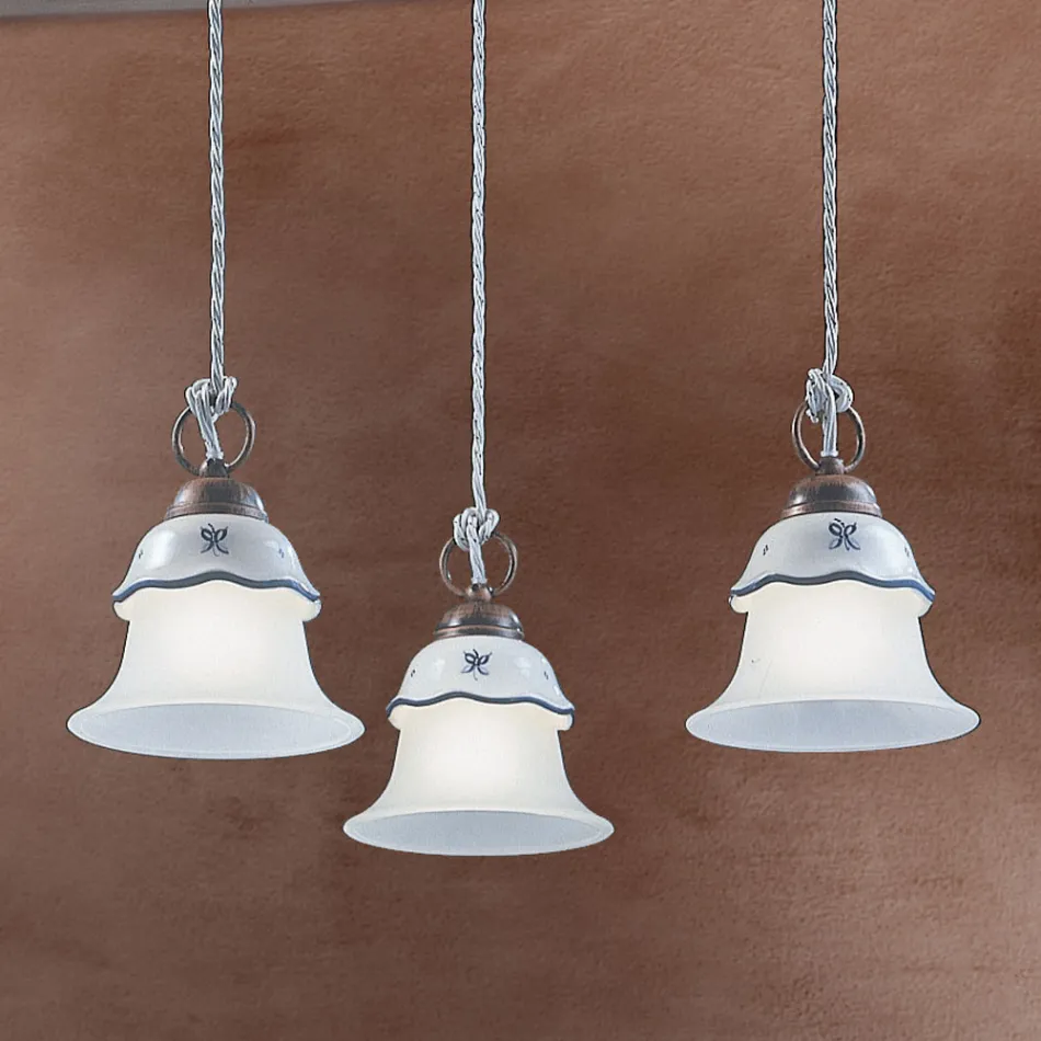 Rund hængelampe i jern, glas, håndmalet keramik - Ferrara Viadurini