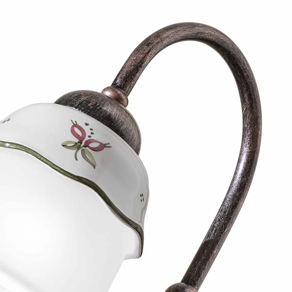 Vintage håndmalet bordlampe i jern, glas og keramik - Ferrara Viadurini