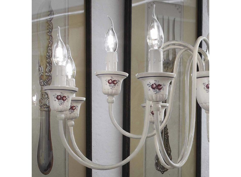 Lysekrone 12 lys Artisan håndmalet keramik og messing - Sanremo Viadurini