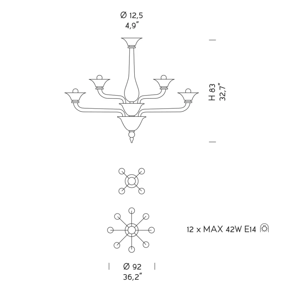 Venetiansk glas lysekrone 12 lys lavet i Italien - Ismail Viadurini