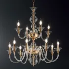 Klassisk lysekrone 12 lys i italiensk håndlavet glas og metal - Memore Viadurini