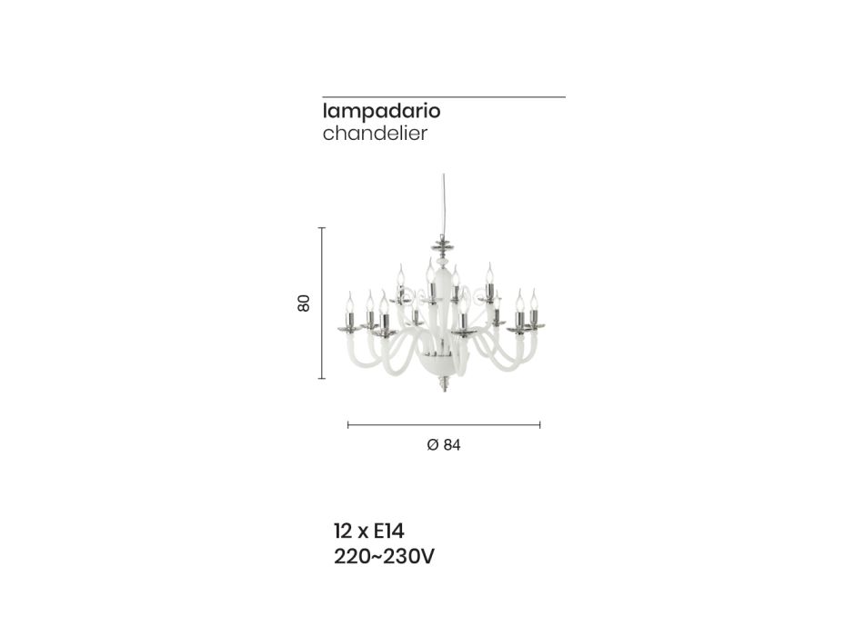 Klassisk 12 lys lysekrone i håndlavet glas og krystal - Mariangela Viadurini