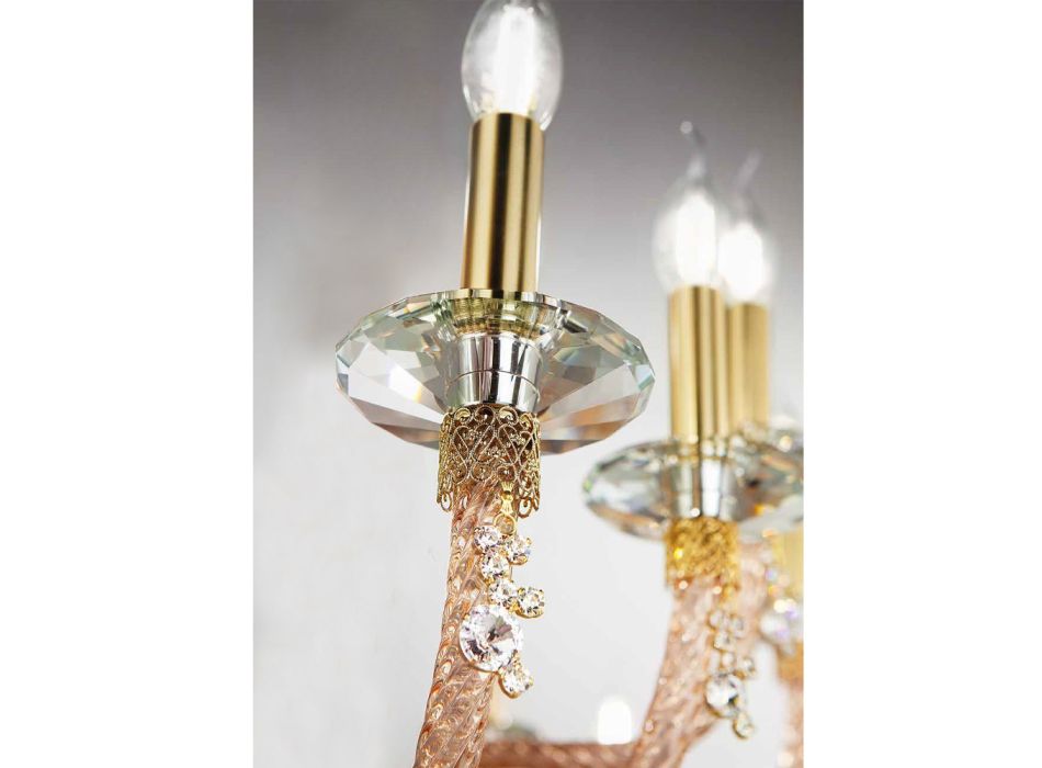 Klassisk lysekrone med 12 lys i blæst glas og hånddetaljer - Phaedra Viadurini