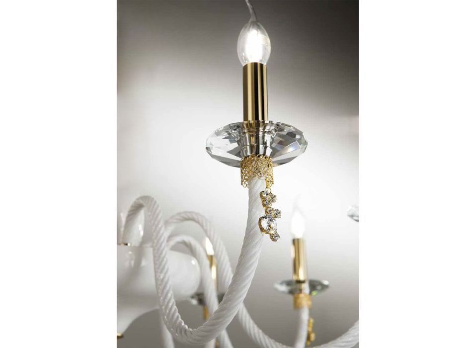 Klassisk lysekrone med 12 lys i blæst glas og hånddetaljer - Phaedra Viadurini