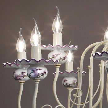 12 lys lysekrone i keramisk hånddekor og antik messing - Sanremo