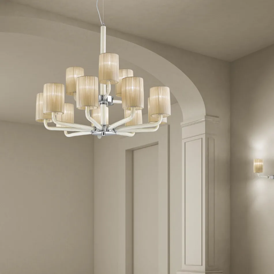 12 lys lysekrone i Venedig glas og metal lavet i Italien - Graham Viadurini