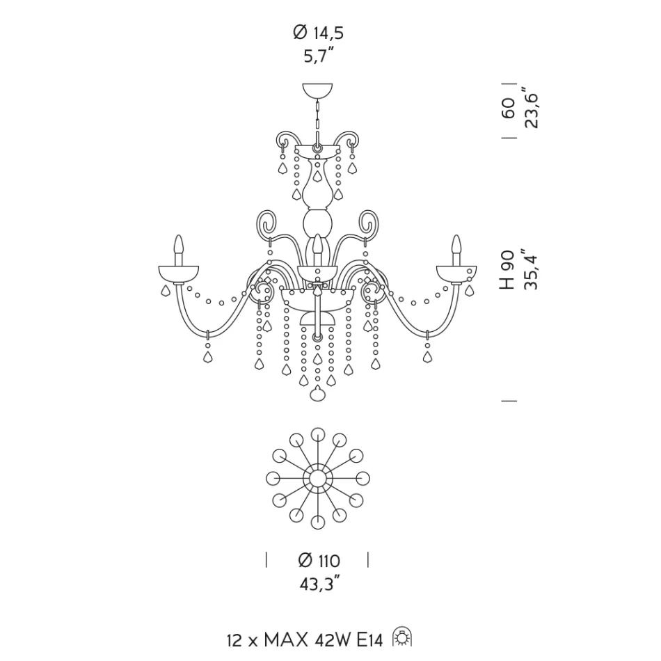 12 lys Ametyst venetiansk glas lysekrone lavet i Italien - florentinsk Viadurini