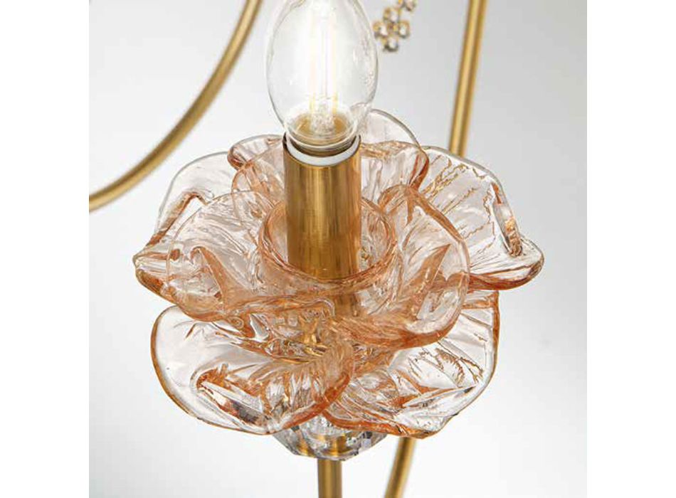 Klassisk 18 lys lysekrone i glas, krystal og luksusmetal - Flandern Viadurini