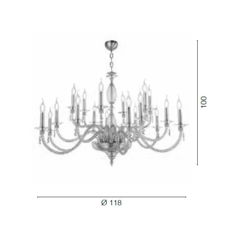 Klassisk lysekrone med 18 lys i blæst glas og hånddetaljer - Phaedra Viadurini