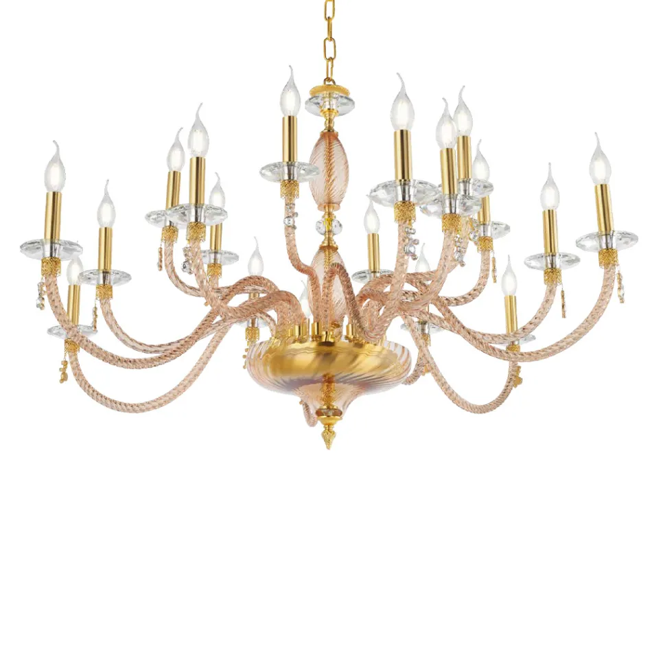 Klassisk lysekrone med 18 lys i blæst glas og hånddetaljer - Phaedra Viadurini