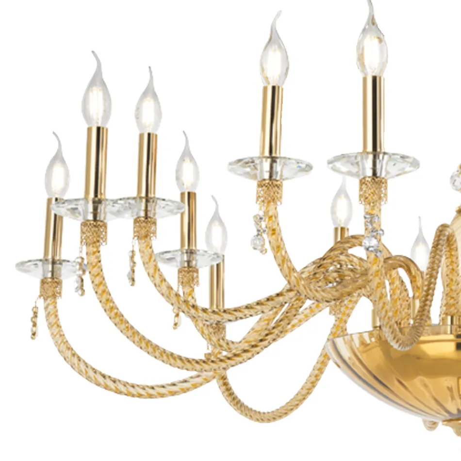 Klassisk lysekrone med 18 lys i blæst glas og hånddetaljer - Phaedra Viadurini