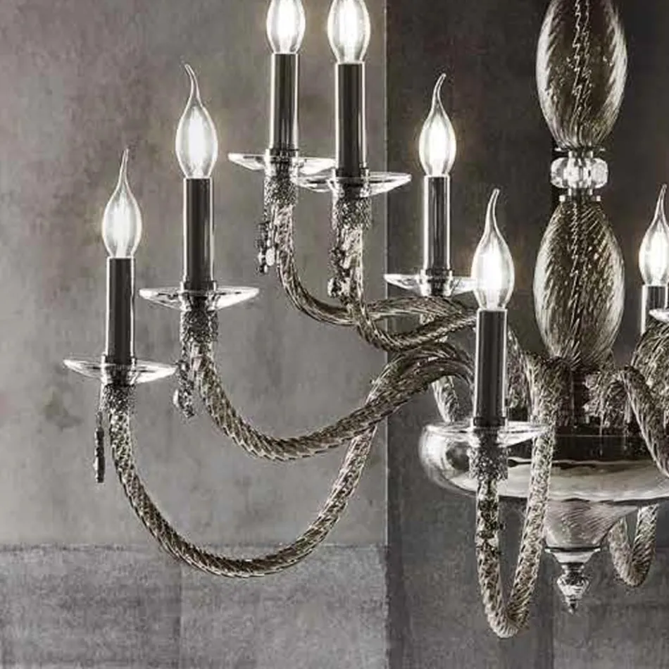 Klassisk lysekrone med 18 lys i blæst glas og hånddetaljer - Phaedra Viadurini