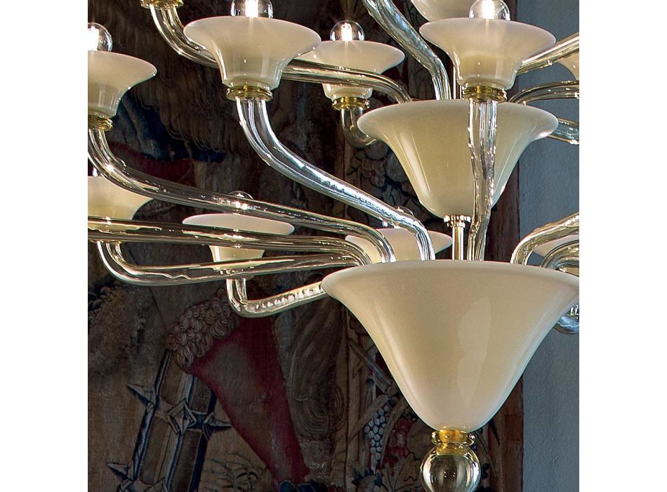 Lysekrone 21 lys i Venedig glas og guldmetal fremstillet i Italien - Ismail Viadurini