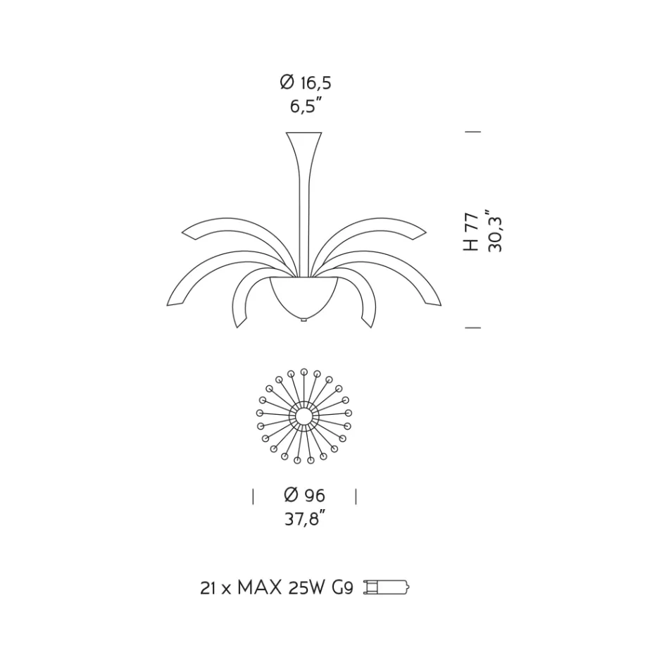 Lysekrone 21 lys i håndlavet Venedig glas og metal - Jason Viadurini